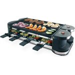 Korona 45072 Klappbares 2in1 Raclette, 8 Personen, inkl. 8 Pfannen, 8 Spateln, Antihaftbeschichtung, Grillplatte, 90° 180°, drehbar, schwarz
