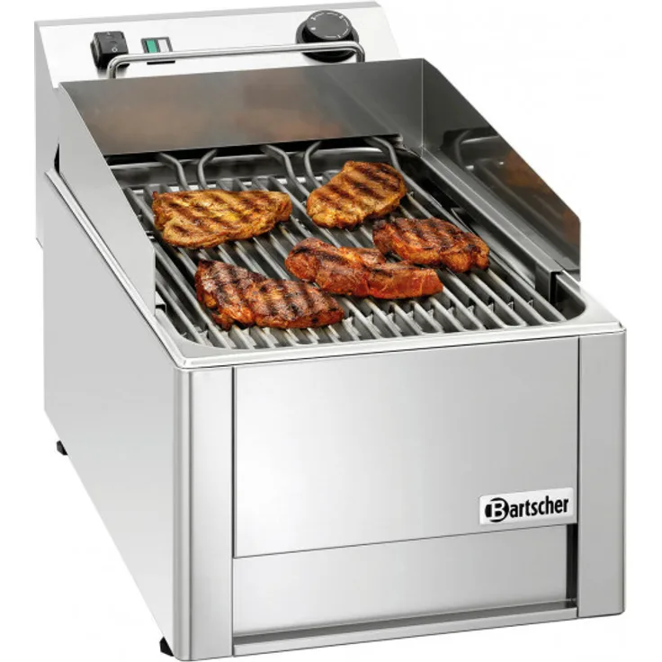 Bartscher Wassergrill 40, Gastro-Gerät, 3-stufige Temperatureinstellung, inkl. Reinigunsschaber, Wasserschale, Aufheizkontrollleuchte, Chromnickelstahl