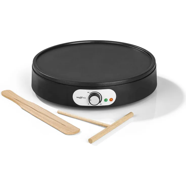 MAXXmee 03117 Crêpes-Maker, 1000W, inkl. Teigverteiler, 30 cm antihaftbeschichtete Platte, schwarz