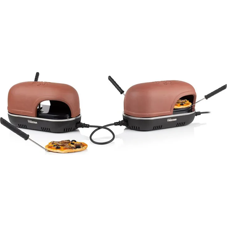 Tristar Pizzamaker, Pizzaofen für 4 Personen, antihaftbeschichtet, Kontrolllampe, Anti-Rutsch-Füße, inkl. Teigschneider, Pizzahebern, Terrakotta