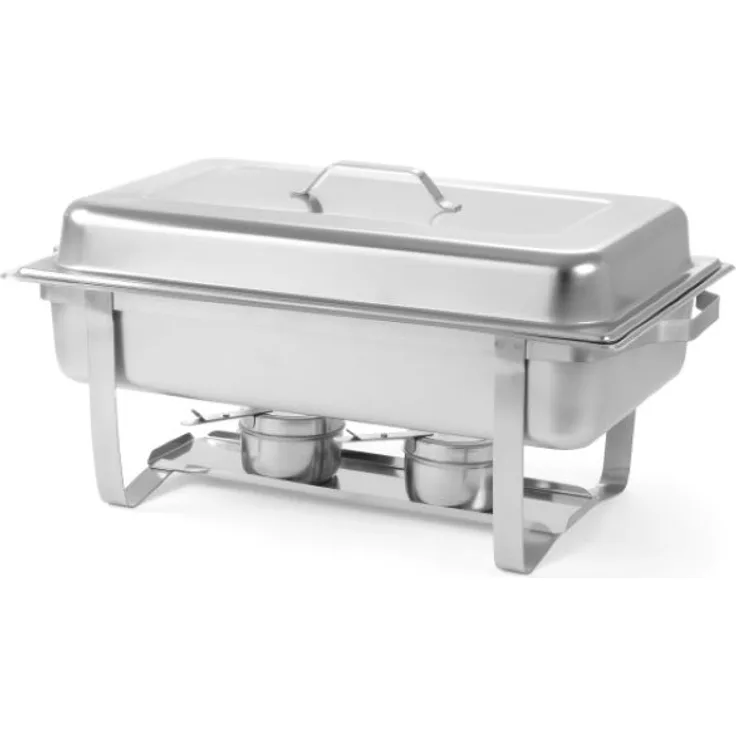 Hendi 475904 Chafing Dish Gastronorm 1-1 Warmhalteplatte, inkl. Brennpastenbehältern und einer GN 1/1 Lebensmittelpfanne, edelstahl