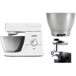 Kenwood KVC3100W Set Küchenmaschine, 1000W, 4,6L, stufenlose Geschwindigkeitsregelung, Pulse-Funktion, Planetenrührwerk, inkl. Fleischwolfaufsatz, Edelstahlschüssel ohne Griff KAX950+KAT300SS, weiß