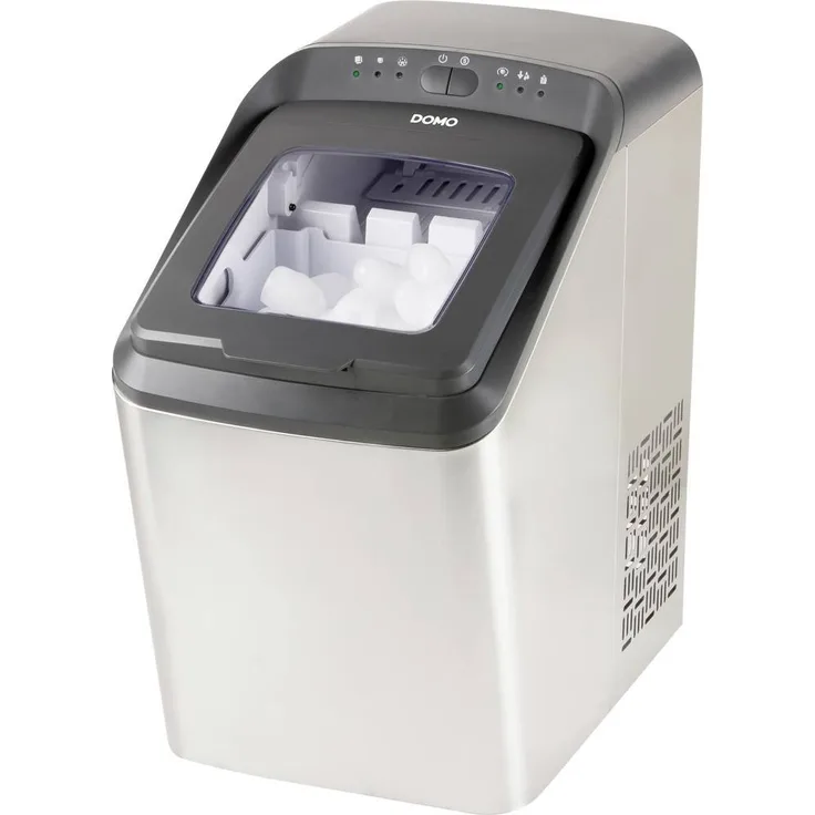 Domo DO9247IB Eiswürfelmaschine, 2,8L, 2 einstellbare Eiswürfelgrößen, Zubereitungszeit von Eis 8 Min, 15kg/Tag, mit Kompressor, silber, grau