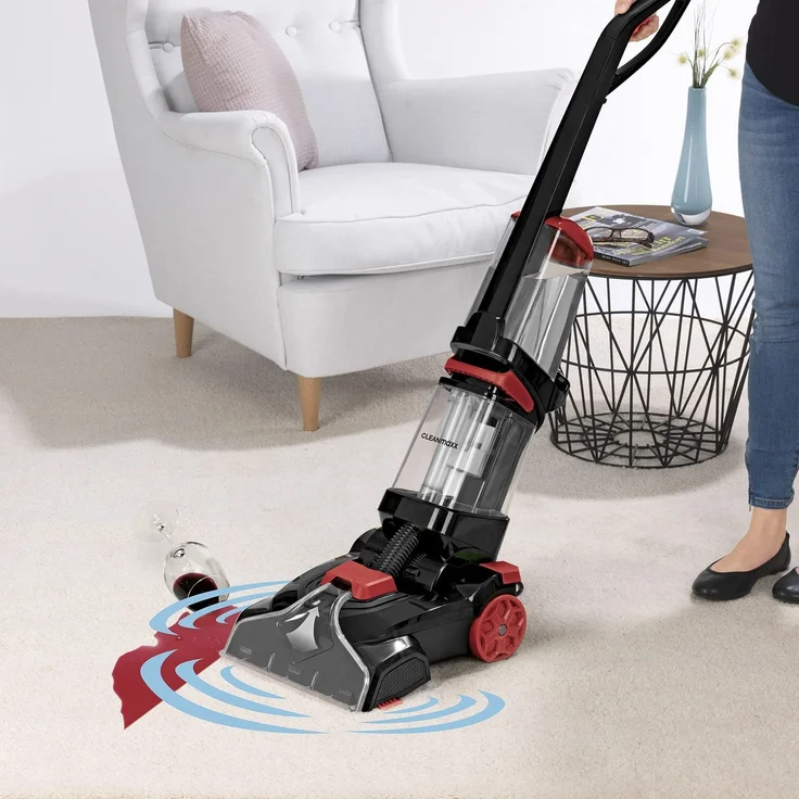 CLEANmaxx 08185 Teppichreiniger Professional mit Vibrations- und Seitenbürsten, schwarz-rot – Bild 2