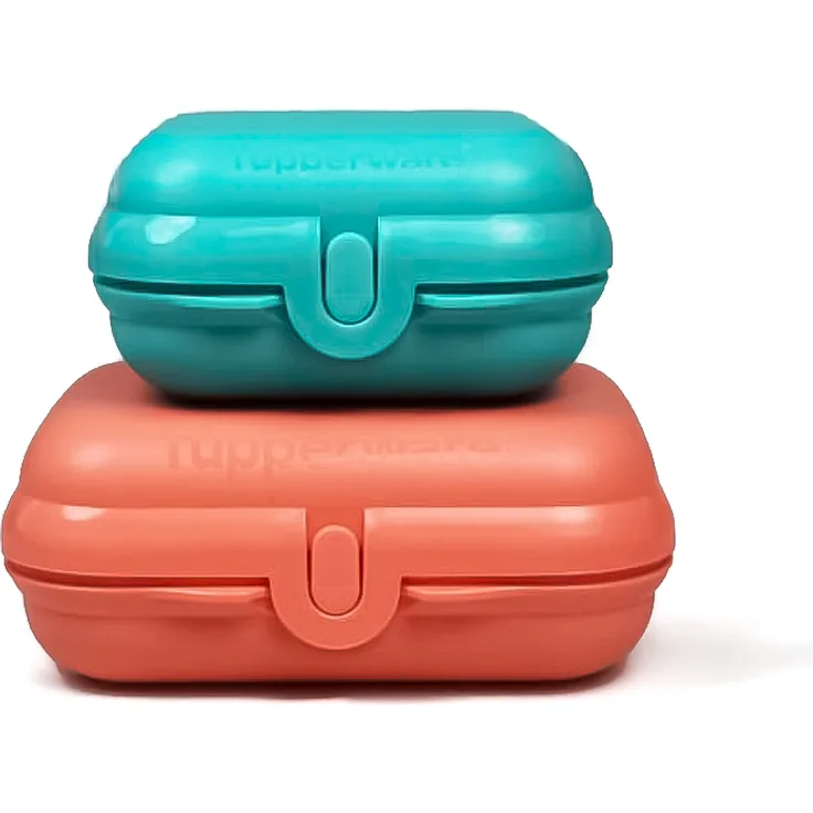 TUPPERWARE To Go Mini-Twin helltürkis + Twin Gr.2 lachsrosa Brotdose
