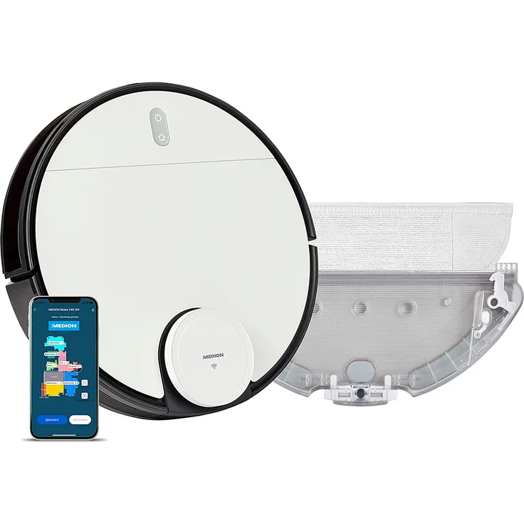 Medion MD X40 SW 20040 Saugroboter, 110 min Akkubetrieb, App- und Sprachsteuerung, weiß
