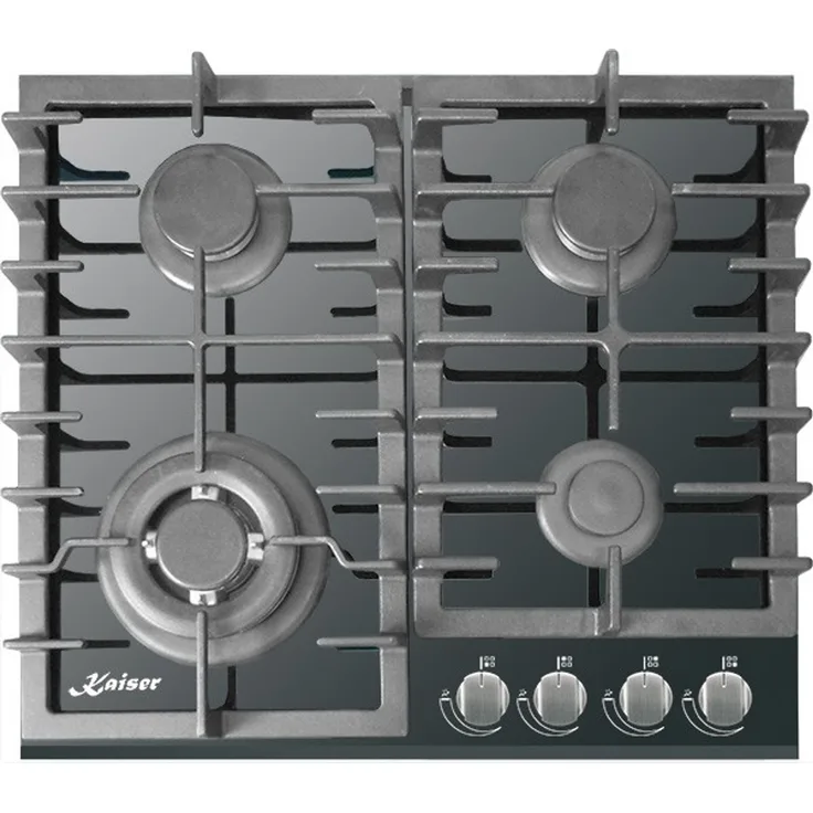Kaiser KCG 6383 Turbo Luxus Gaskochfeld 60cm 4 Brenner inkl. WOK-Brenner 3,8kW Kochfeld mit Gas auf Schwarzem Glas