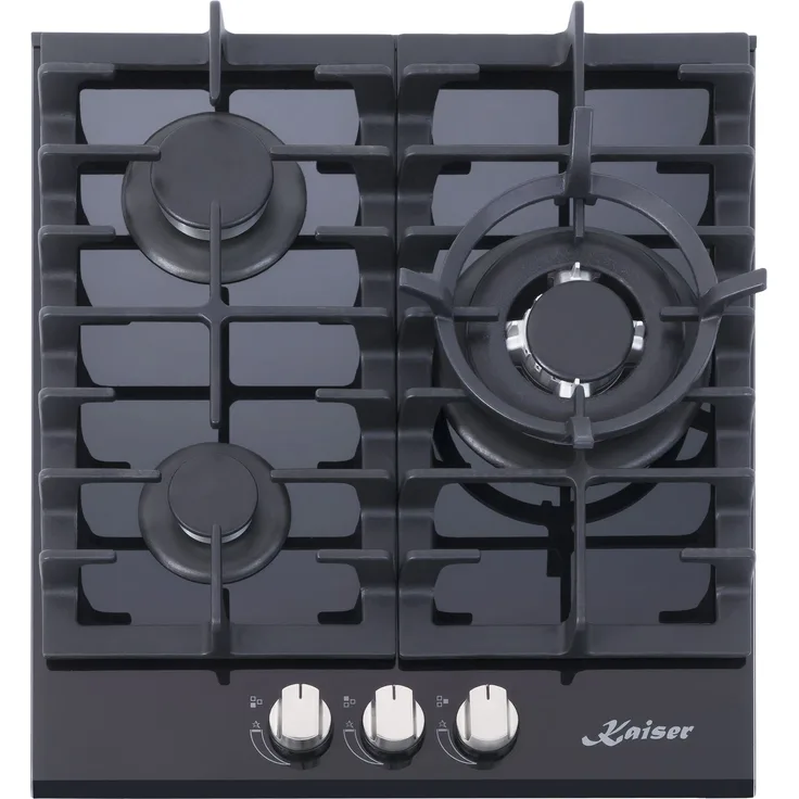 Kaiser KCG 4384 Turbo Luxus Gaskochfeld 45cm 3 Brenner inkl. WOK-Brenner 3,8kW Kochfeld Gas auf Schwarzem Glas