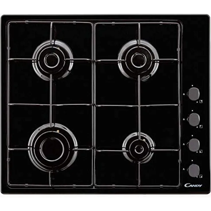 Candy CHW6LBB, Schwarz, Integriert, 60 cm, Gaskochfeld, Edelstahl, 4 Zone(n)