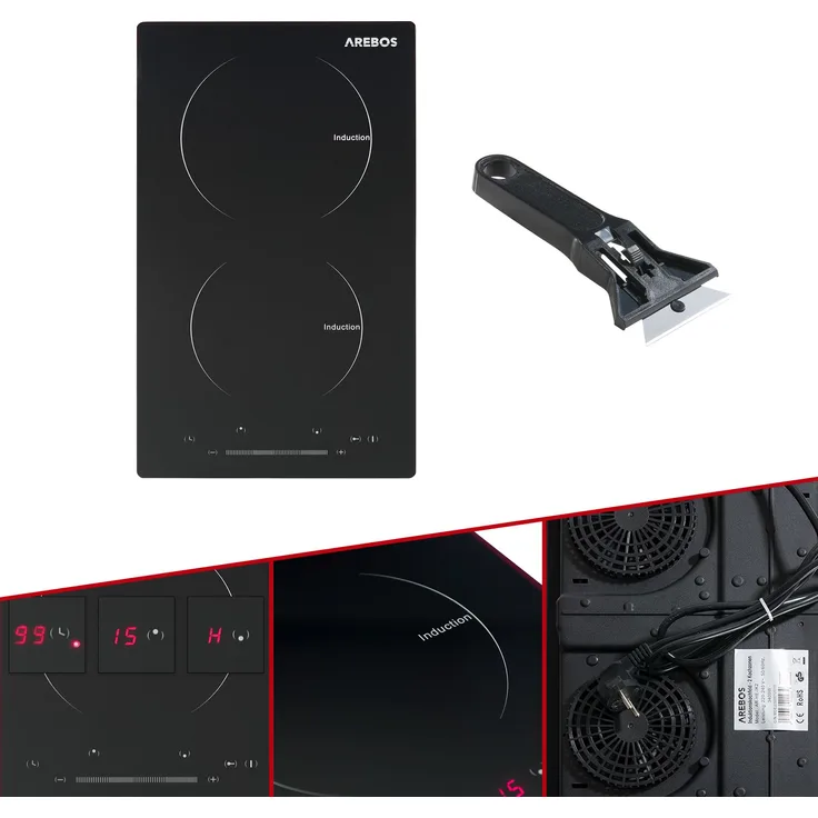 Arebos Induktionskochfeld Glaskeramik Kochfeld Kochplatten Autark 3400 W 2 Zonen