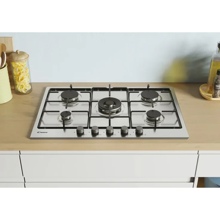 Candy Timeless CHW74WX, Edelstahl, Integriert, 75 cm, Gaskochfeld, Edelstahl, 5 Zone(n)