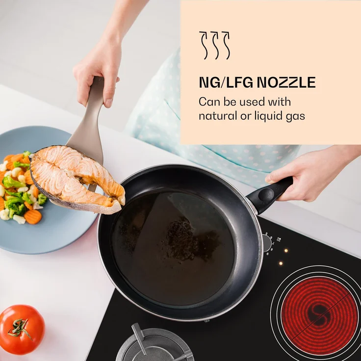 Klarstein MultiChef 4 Kombi-Gaskochfeld , Gas Glaskeramik , 6,4 kW aufgeteilt auf 4 Kochzonen ,  9 Leistungsstufen ,  Flammenausfall-Schutz – Bild 6