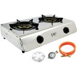 NJ 60 Edelstahl Gaskocher 2 flammig Campingkocher 7,6KW mit Turboflamme Propan Kocher