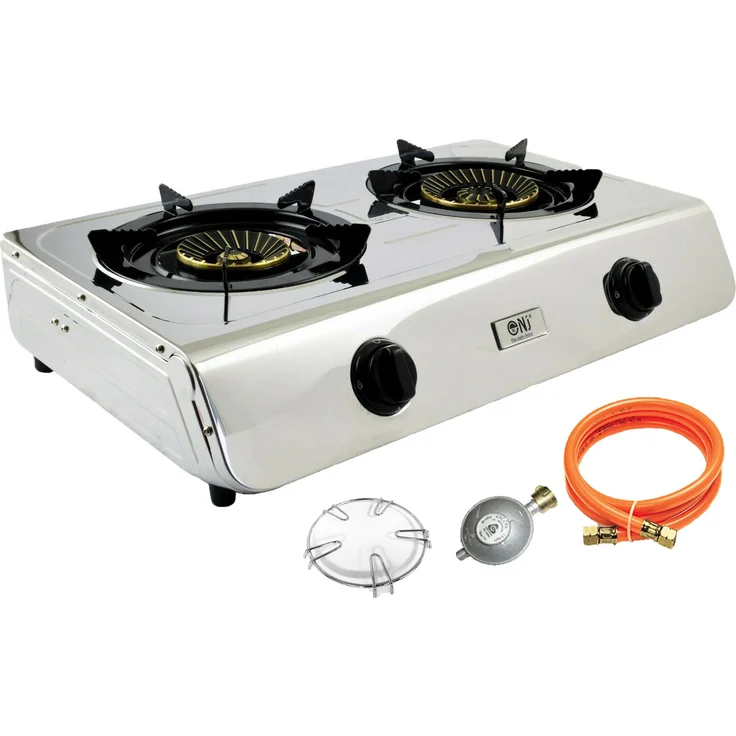 NJ 60 Edelstahl Gaskocher 2 flammig Campingkocher 7,6KW mit Turboflamme Propan Kocher – Bild 1