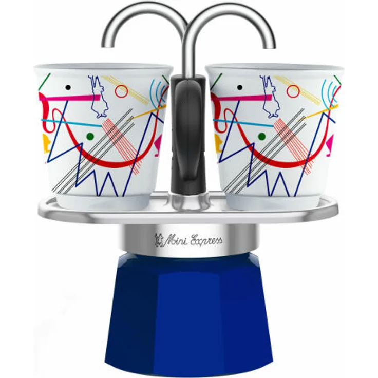 Bialetti Espressokocher-Set Mini 3-tlg. Express Kandinsky für 2 Tassen, Espresso, Espressokanne, Kaffeebereiter, Bunt, 90 ml, 1407