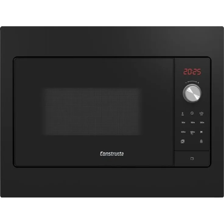 Constructa CC1P91255, Einbau-Mikrowelle, Garraum 20L, 800W, 5 Leistungsstufen, 27 cm Drehteller, Elektronikuhr mit Tageszeitanzeige, LED, schwarz