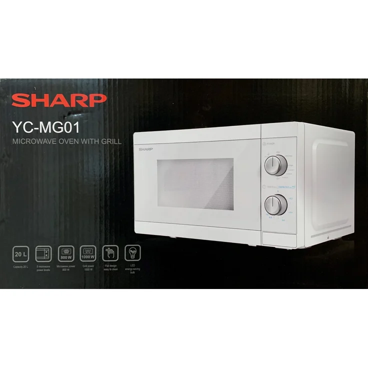 Sharp YC-MG01E-C Kombi-Mikrowelle, mit Grill, Garraum 20 Liter, 800 W, Timer, Auftaufunktion, inkl. Drehteller, Grillgestell, weiß – Bild 1