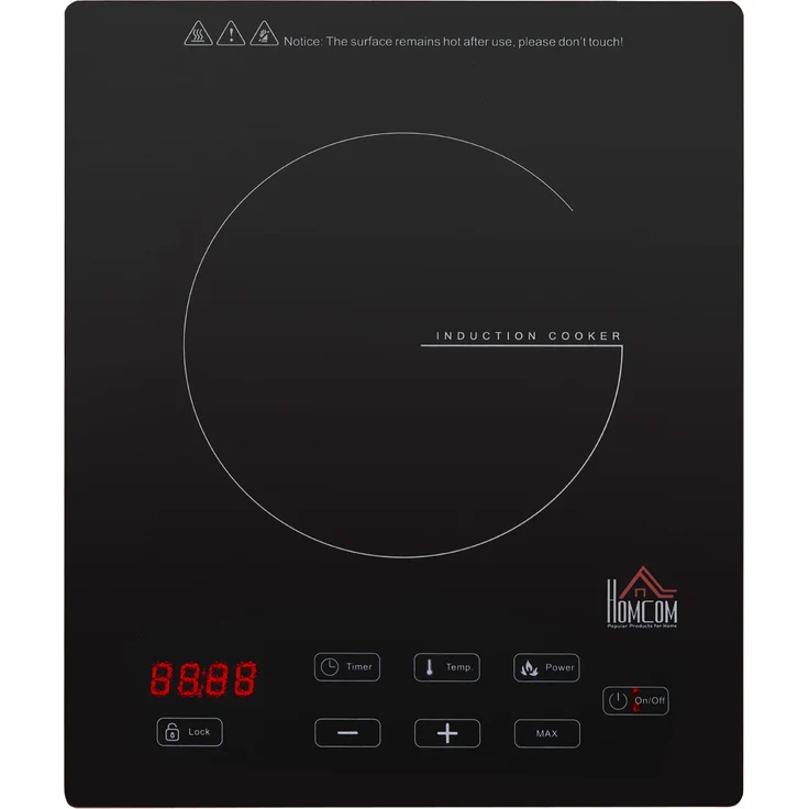 HOMCOM Einzelkochplatte Elektrokochfeld mit 8 Leistungs- und Temperaturstufen 4 Stunden Timer Kindersicherung Sensor Touch-LED-Display Schwarz 38 x 31 x 6,3 cm – Bild 1