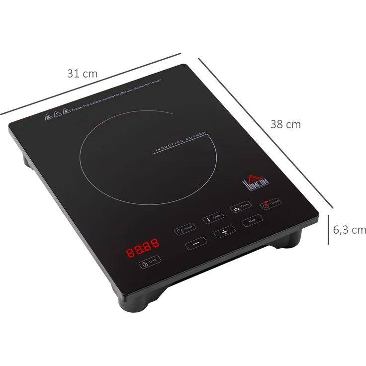 HOMCOM Einzelkochplatte Elektrokochfeld mit 8 Leistungs- und Temperaturstufen 4 Stunden Timer Kindersicherung Sensor Touch-LED-Display Schwarz 38 x 31 x 6,3 cm – Bild 7