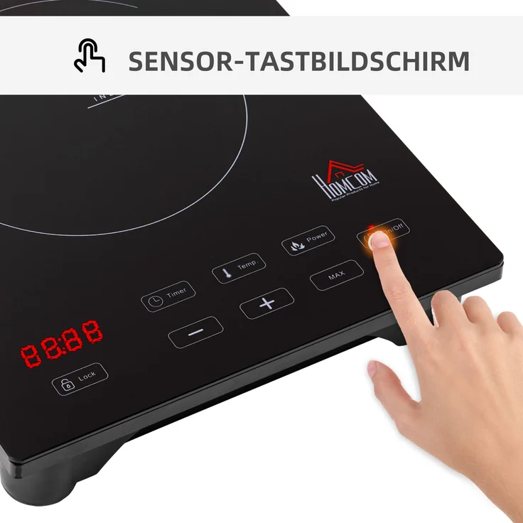 HOMCOM Einzelkochplatte Elektrokochfeld mit 8 Leistungs- und Temperaturstufen 4 Stunden Timer Kindersicherung Sensor Touch-LED-Display Schwarz 38 x 31 x 6,3 cm – Bild 5