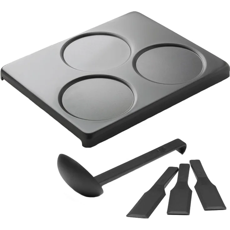 Stöckli Crepeplatte zu PizzaGrill for6, Raclette-Zubehör, antihaftbeschichtete Platte aus Alu-Blech inkl. Schöpfer und drei Spachtel