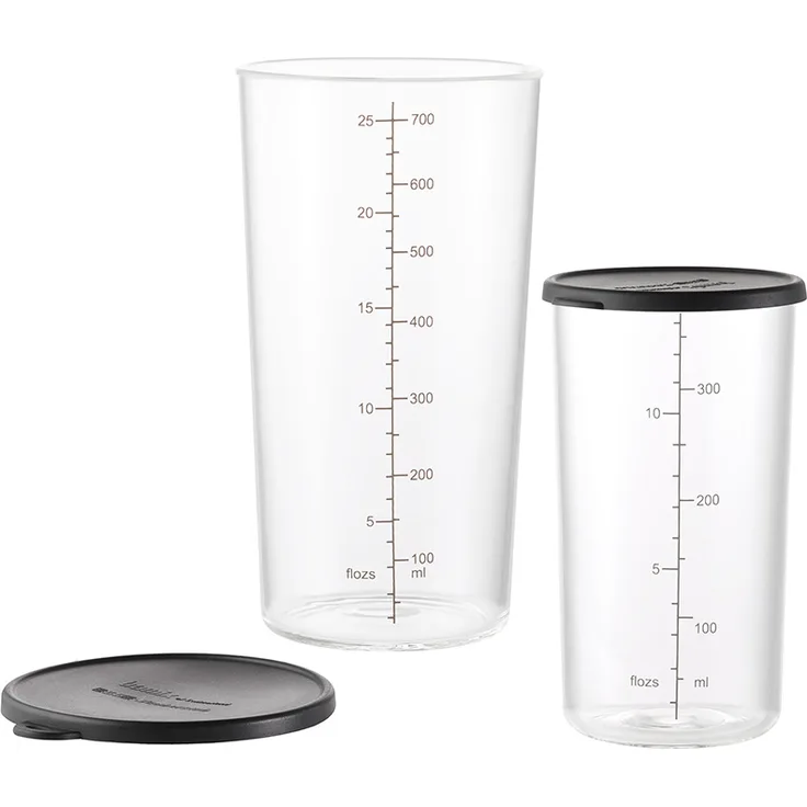 Unold ESGE Becherset Glas, 400ml und 700ml, PP Deckel, Borosilikatglas, mit Messskala