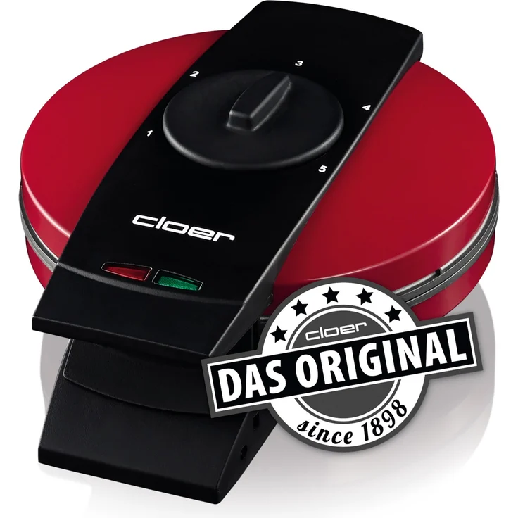 Cloer 1633V Waffelautomat, 930W, Antihaftbeschichtung, Herzwaffeln, stufenlose Temperatureinstellung, Kontrollleuchte, Fettauffangrille, rot – Bild 3