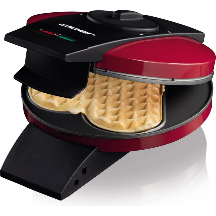 Cloer 1633V Waffelautomat, 930W, Antihaftbeschichtung, Herzwaffeln, stufenlose Temperatureinstellung, Kontrollleuchte, Fettauffangrille, rot – Bild 2
