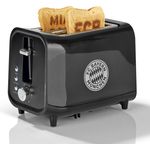 FC Bayern München 2-Scheiben-Toaster mit Soundfunktion und Logo, 800W, Krümelschublade, Stopptaste, 6 Bräunungsstufen, schwarz, silber