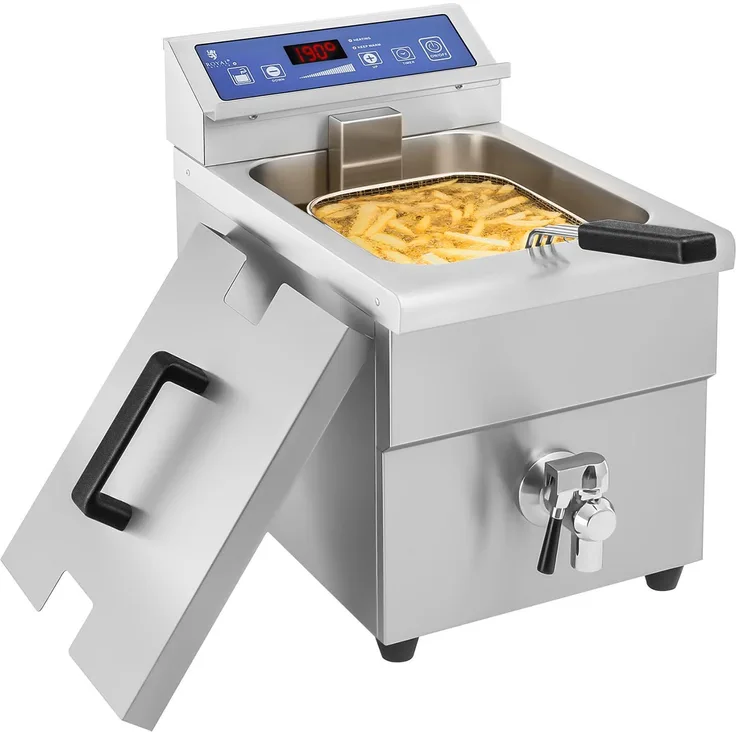 Royal Catering RCIF 10EB Induktionsfritteuse, Fritteuse, 3500W, 10 L Volumen, mit Timer, Ablasshahn, edelstahl