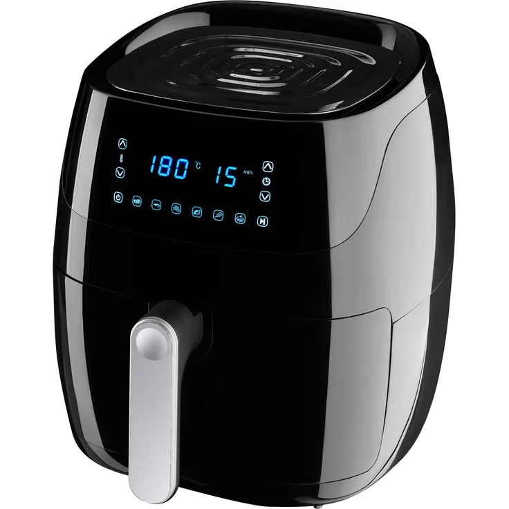 TecTake Yaiza 404212 Heißluftfritteuse, ohne Öl, Display, Fassungsvermögen 4,3 l, Timer, Aufwärmfunktion, Cool-Touch-Gehäuse, 6 Programme, schwarz