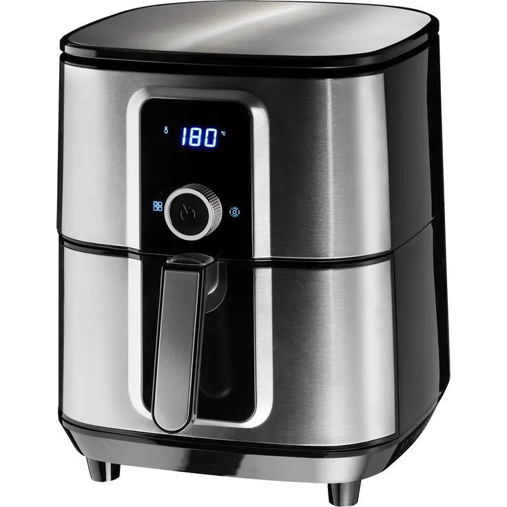 TecTake Ben Heißluftfritteuse, ohne Öl, 1800W, Fassungsvermögen 10,2 l, spülmaschinenfeste Teile, Display, Antihaftbeschichtung, Edelstahl, silber