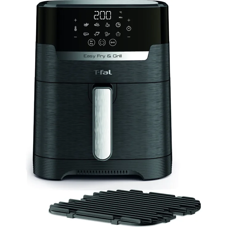 Tefal EY5058 EASY FRY & GRILL XL PRECISION Heißluftfritteuse, 1400W, 4,2L, 8 Programme, mit Display, inkl. Auffangbehälter, Grillrost, Korb, schwarz