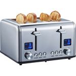 Steinborg SB-2080 4-Scheiben-Toaster, 1630W, inkl. Brötchenaufsatz, Auftaufunktion, Abbruchffunktion, Edelstahl