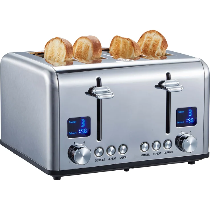 Steinborg SB-2080 4-Scheiben-Toaster, 1630W, inkl. Brötchenaufsatz, Auftaufunktion, Abbruchffunktion, Edelstahl – Bild 1