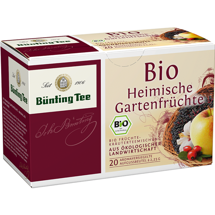 Bünting Tee Bio Heimische Gartenfrüchte, 20 Tassenbeutel