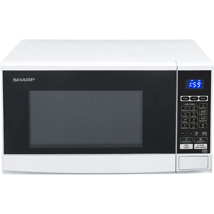 Sharp R-670W Mikrowelle mit Grillfunktion, Standgerät, 800W, 10 Leistungsstufen, 20 Liter Garraum, Timer, Automatik-Programme, 13 Automatikprogrogramme, weiß