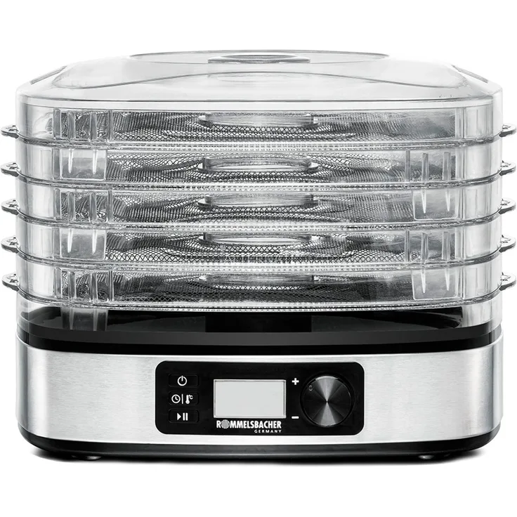 Rommelsbacher DA 350 Dörrautomat, 350W, 5 Ablagen, Signalton, Abschaltautomatik, Drehregler, mit Timer, LCD-Display, edelstahl-schwarz