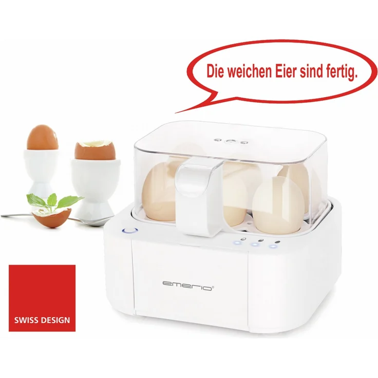 Emerio EB-115560.12 Eierkocher, 6 Eier, 400 Watt, Sprachausgabe, weiß – Bild 1