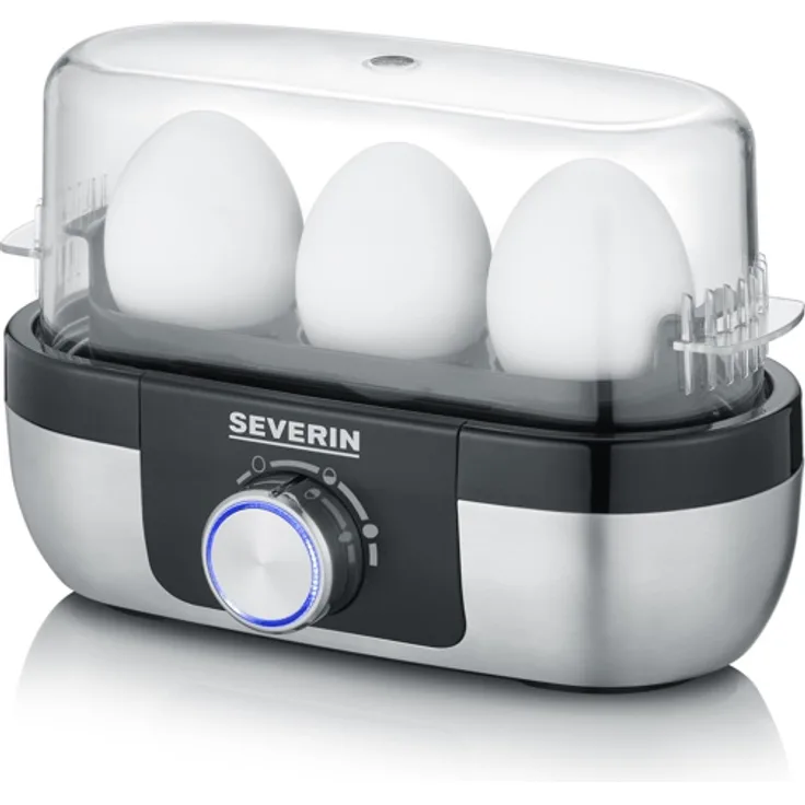 Severin EK 3163 4008146036675 Eierkocher, 270W, Kapazität 3 Eier, Signalton, Messbecher, Härtegrad einstellbar, schwarz, edelstahl
