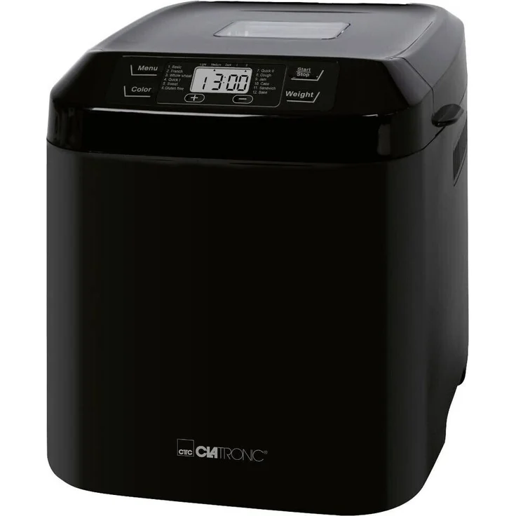 Clatronic BBA 3774 Brotbackautomat, 550W, Timer, 12 Backprogramme, 3 Liter Fassungsvermögen (für ca. 1500 g Brote), Nachbackfunktion, Marmeladenfunktion, LCD-Display, Timer bis zu 13 Stunden, einstellbare Krustenbräunung, schwarz – Bild 1