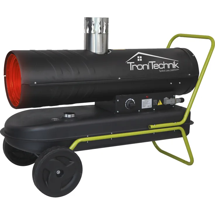 TroniTechnik TT-HK-245 Heizkanone Dieselkanone Heizlüfter 30 kW mit Handgriff, Rohrrahmen, Rädern und Abluftauslass, 