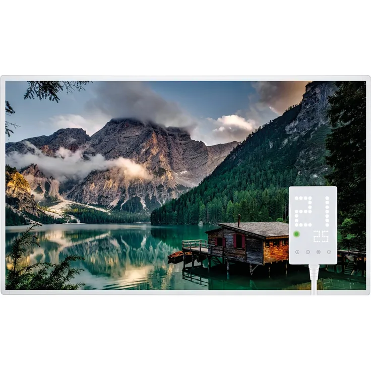 Heidenfeld Infrarotheizung bedruckt Heizkörper Flachheizung Heizpaneel bis 720W (600 Watt Bergsee), 