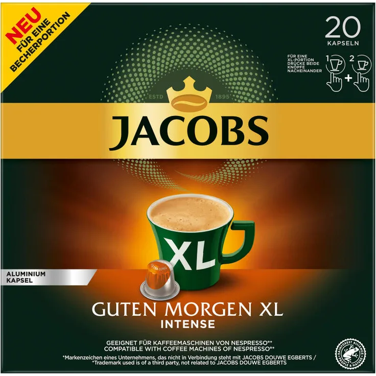 Jacobs Guten Morgen XL Intense, Kaffeekapseln, Nespresso Kompatibel, Kaffee, 20 Kapseln á 5.7 g