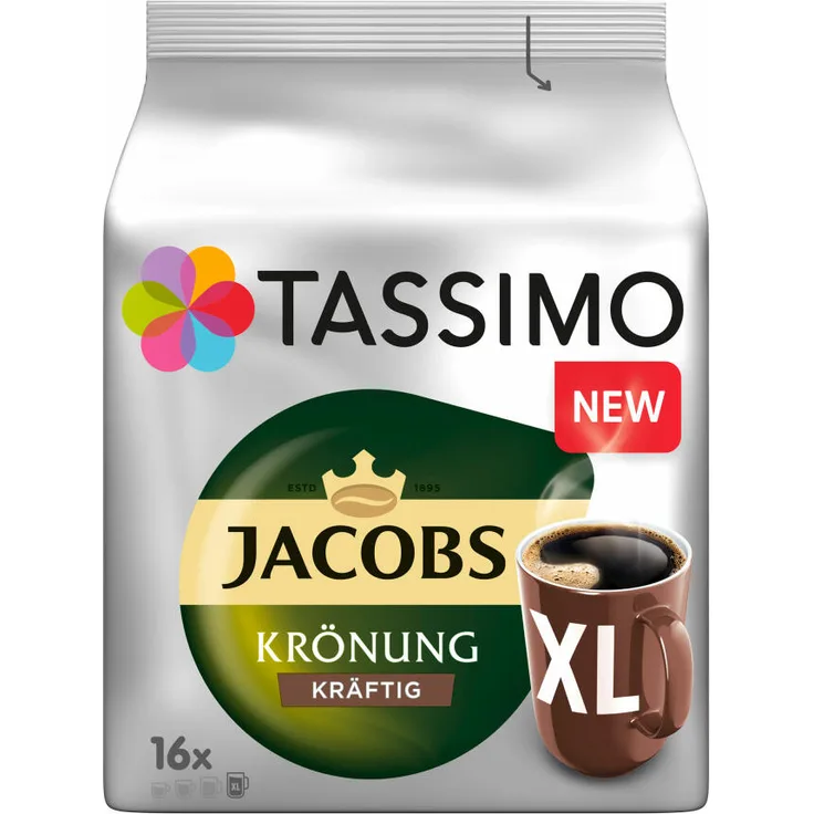 Tassimo Jacobs Krönung XL Kräftig, Kaffee, Kaffeekapsel, gemahlener Röstkaffee, 16 T-Discs