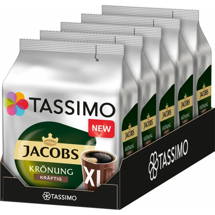Tassimo Jacobs Krönung XL Kräftig 5er Set, Kaffee, Kaffeekapsel, gemahlener Röstkaffee, 5 x 16 T-Discs