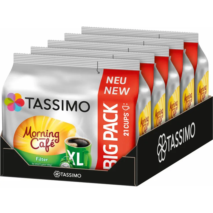 Tassimo Morning Cafe Filter Big Pack 5er Set, Kaffee, Kaffeekapseln, gemahlener Röstkaffee, 5 x 21 T-Discs