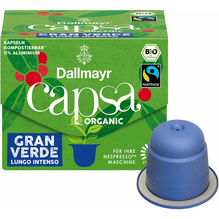 Dallmayr Capsa Gran Verde Lungo Intenso, Nespresso kompatibel Kapsel, Organic, Kaffeekapsel, Espressokapsel, 10 Kapseln, 56 g