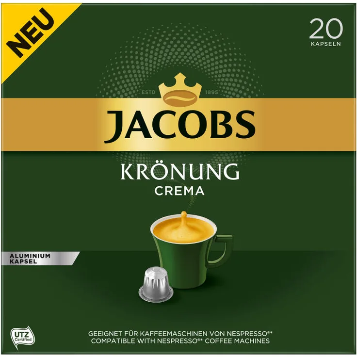 Jacobs Krönung Crema, Kaffeekapseln, Nespresso Kompatibel, Kaffee, 20 Kapseln á 5.2 g
