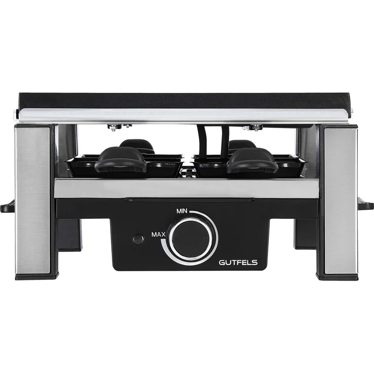 GUTFELS 4010 Raclette-Grill, 800W, antihaftbeschichtet, für 4 Personen, Edelstahl, schwarz, silber – Bild 2